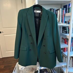 Zara Women's Green Double-Breasted Blazer